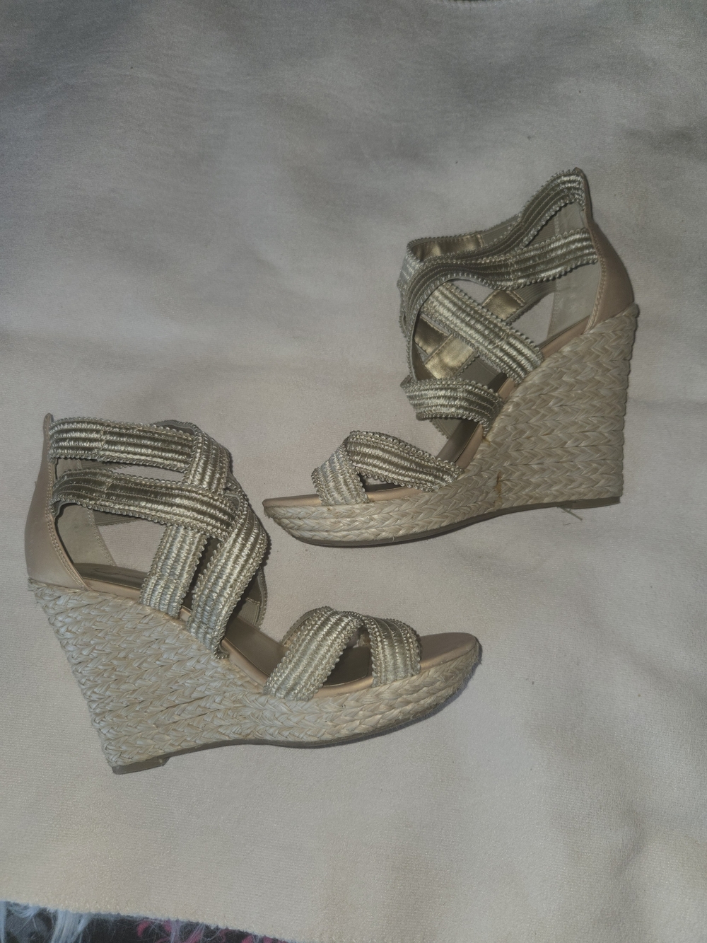 Jessica Simpson Beige Braided Espadrille Wedge Sandals